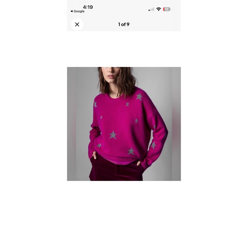 Zadig & Voltaire Markus C Fuchsia Pink Cashmere Star Intarsia Sweater Womens